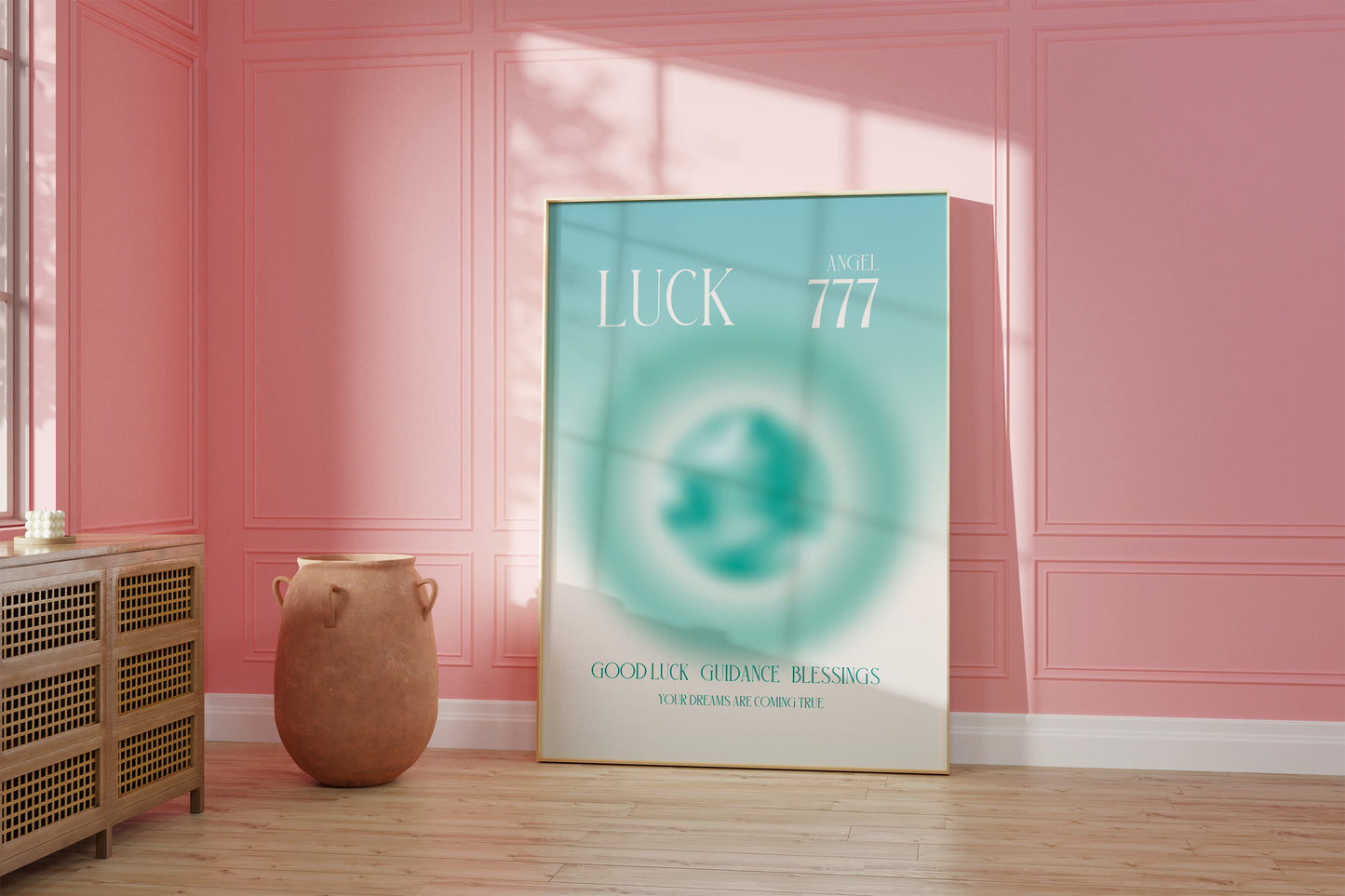 Angel Number 777 Wall Art, Trendy Sage Green Aura Gradient, Lucky Number, Daily Affirmation Poster, Aesthetic Decor, Spiritual Aura Print