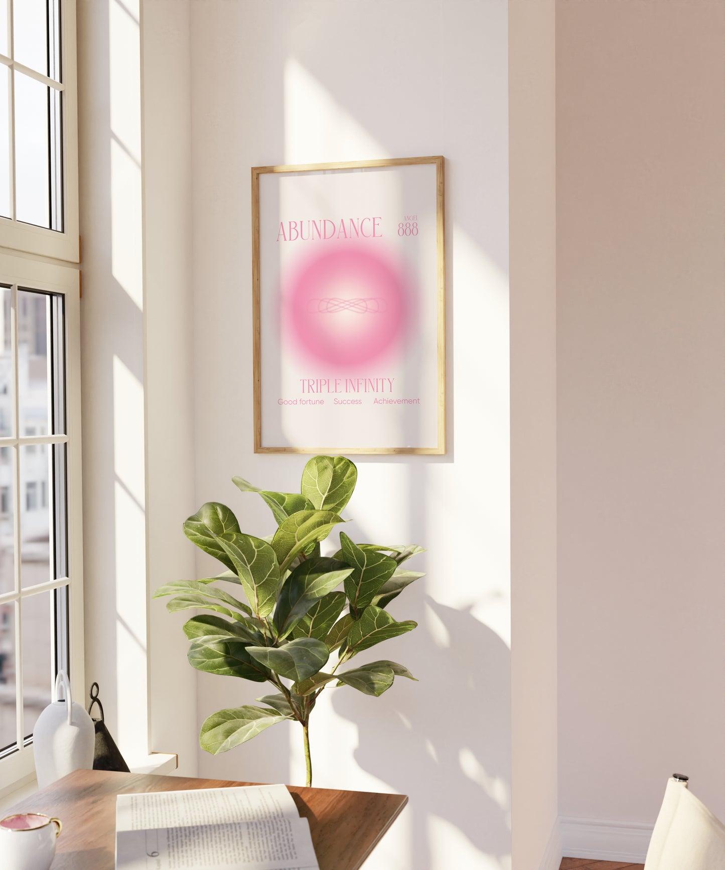 Angel Number 888 Wall Art, Trendy Pink Aura Gradient, Triple Infinity Poster, Aesthetic Decor, Spiritual Abundance Aura Print