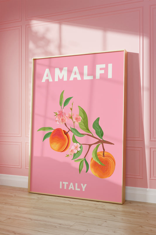 Fruit Market Wall Art, Amalfi Italy Travel Poster, Vibrant Colorful Peach Illustration, Trendy Aesthetic Home Decor, Cottagecore Printable