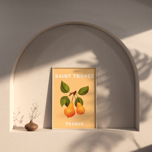 Fruit Market Wall Art, Saint Tropez France Travel Poster, Pastel Pear Illustration, Aesthetic Trendy Cottagecore Home Decor, Digital Prints