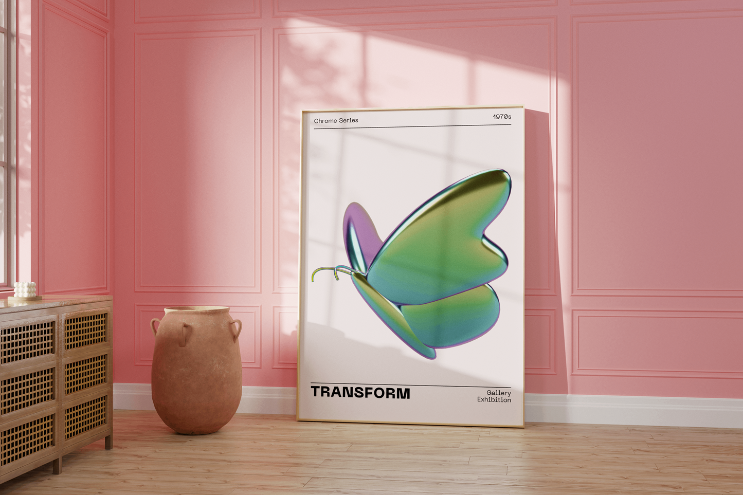 Metallic Butterfly Wall Art, Green Purple Chrome Holographic Poster, Funky Room Decor, Abstract Illustration, Trendy Aesthetic Museum Print
