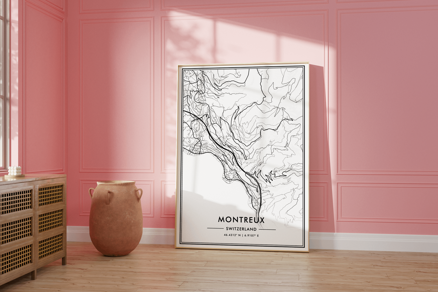 Montreux Switzerland City Map Wall Art, Modern Black & White Poster, Minimalist Swiss Travel Print, Trendy Aesthetic Home Decor, Gallery Art