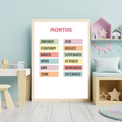 Set of 8 Montessori Educational Posters for Kids & Toddlers Playroom, Educational Wall Art, Classroom Printables