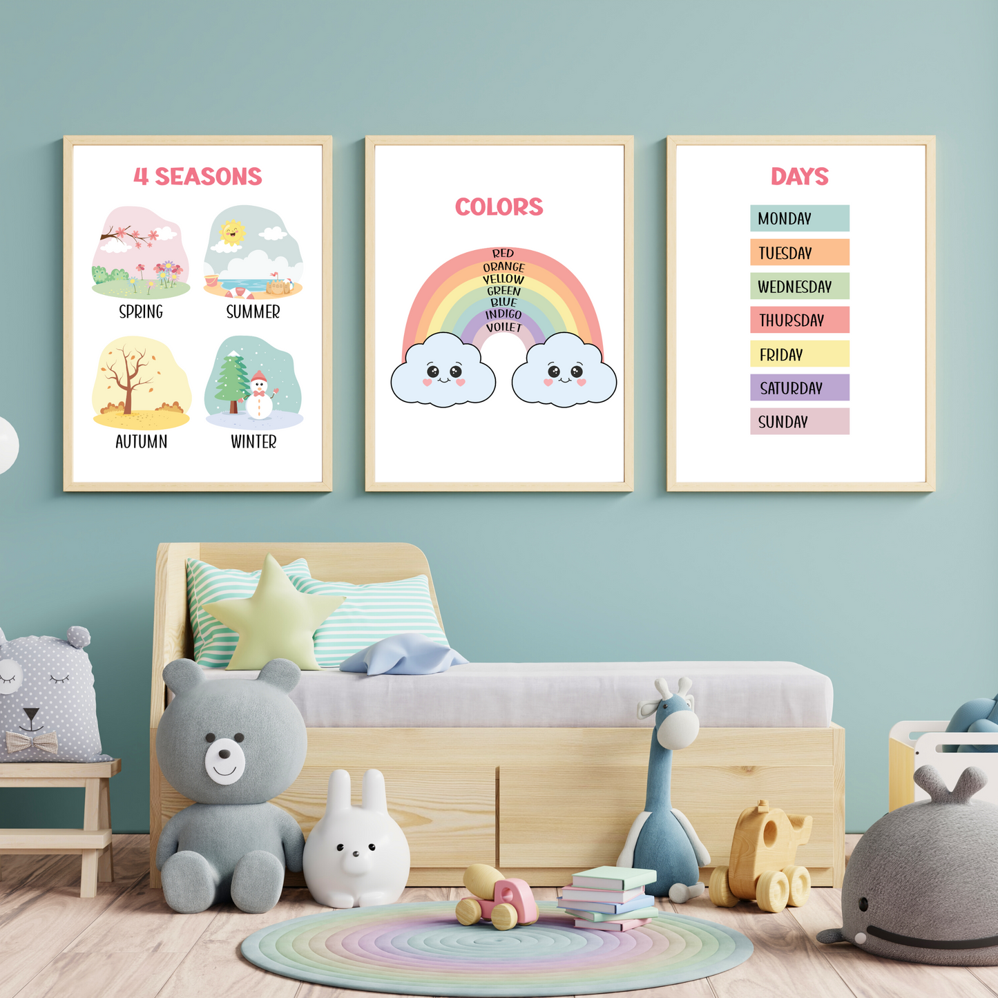 Set of 8 Montessori Educational Posters for Kids & Toddlers Playroom, Educational Wall Art, Classroom Printables