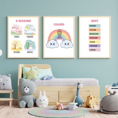 Set of 8 Montessori Educational Posters for Kids & Toddlers Playroom, Educational Wall Art, Classroom Printables