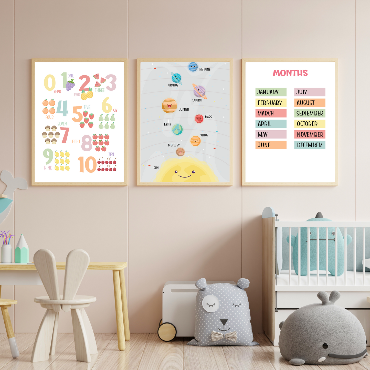 Set of 8 Montessori Educational Posters for Kids & Toddlers Playroom, Educational Wall Art, Classroom Printables