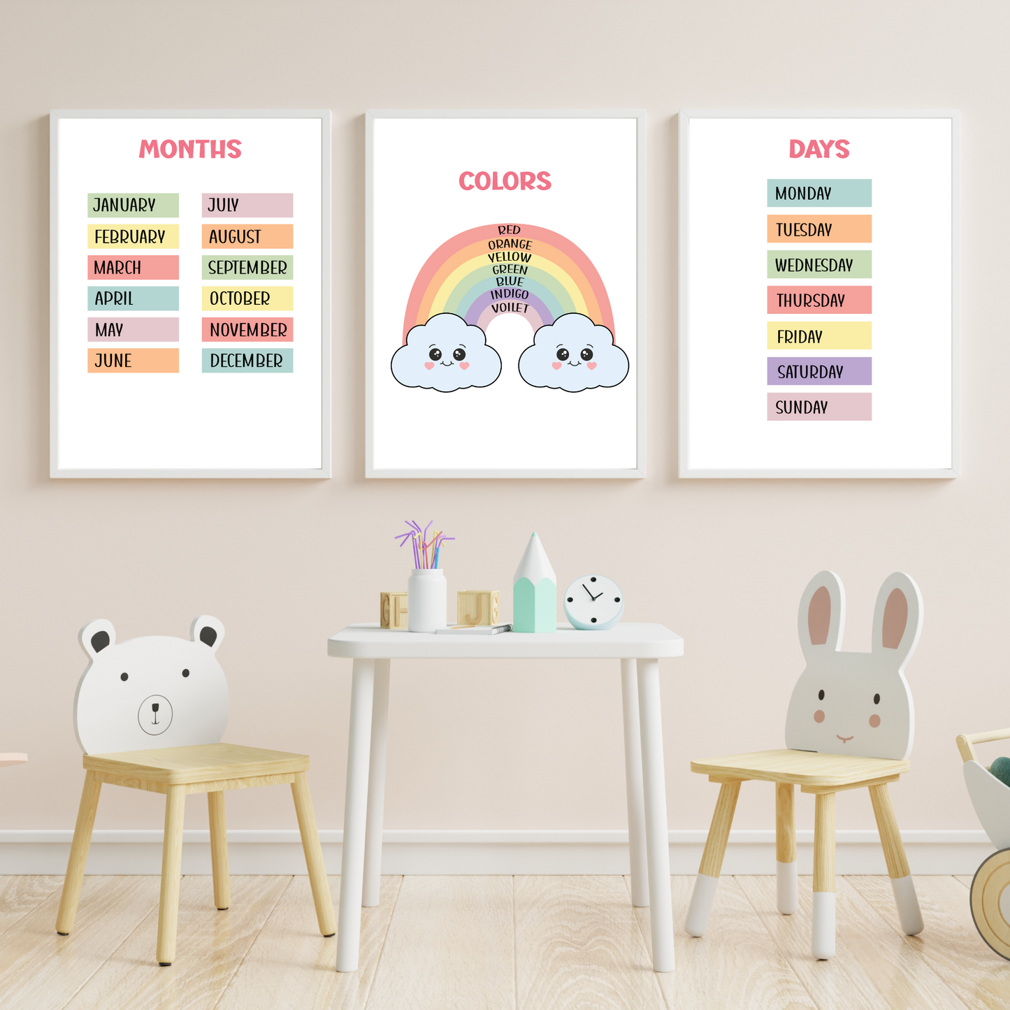 Set of 8 Montessori Educational Posters for Kids & Toddlers Playroom, Educational Wall Art, Classroom Printables