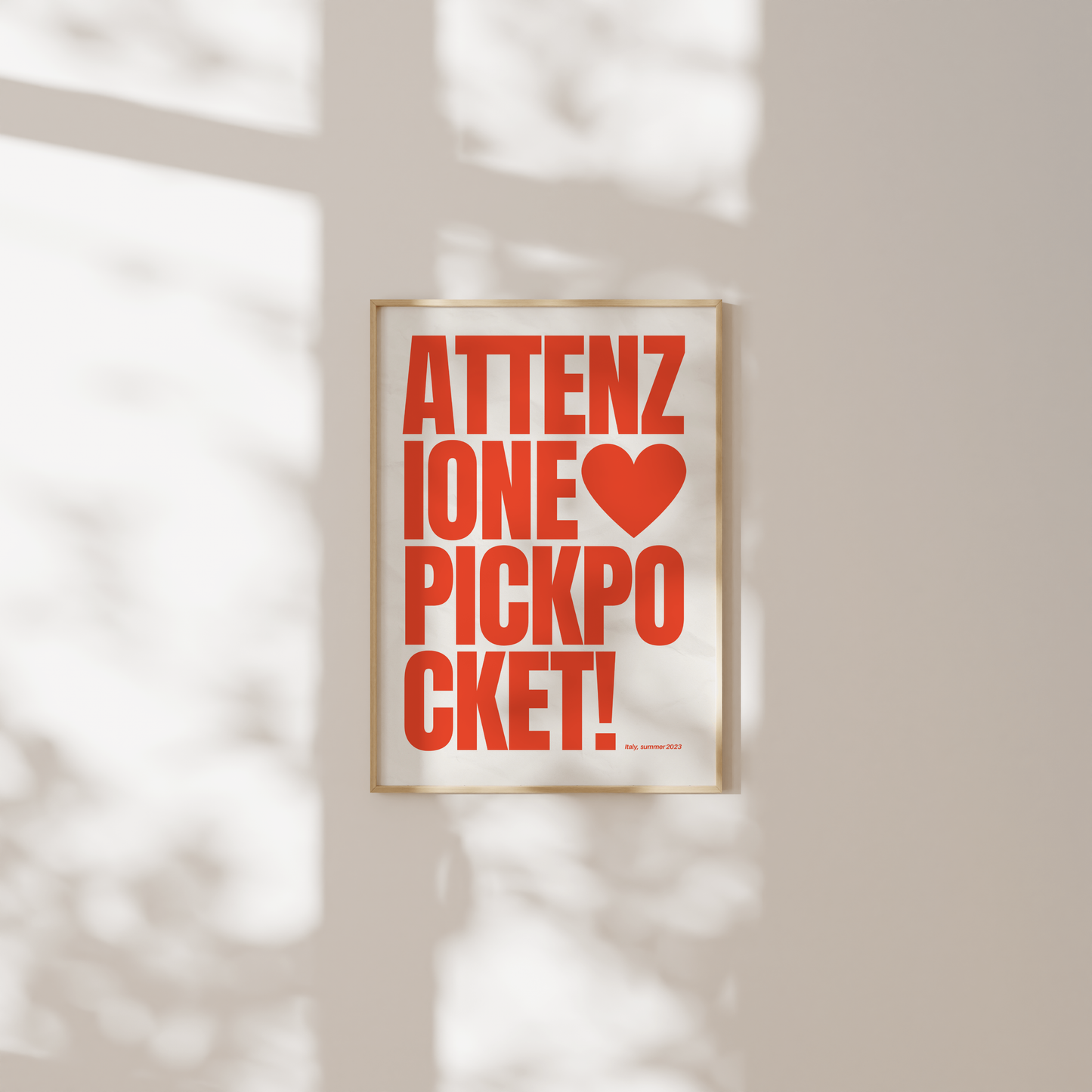 Attenzione Pickpocket Wall Art, Trendy Viral Quote Poster, Bold Red Typography, Funny Printable