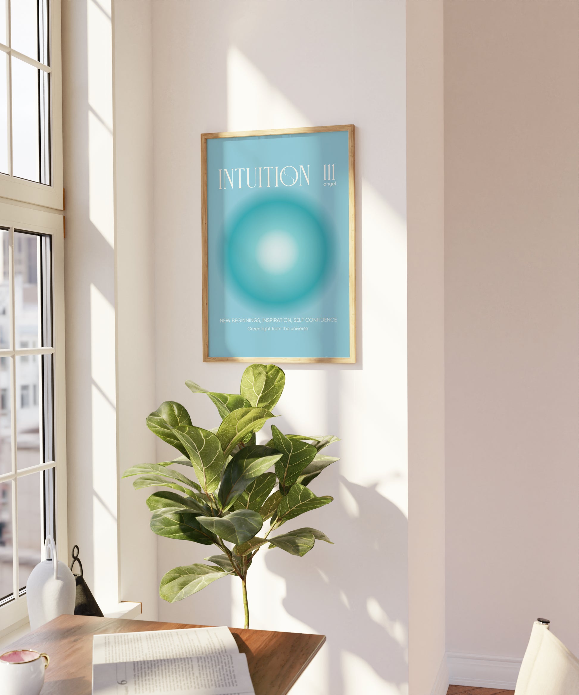 Angel Number 111 Wall Art, Aesthetic Turquoise Aura Gradient, Intuition Print, Positive Energy Manifestation, Spiritual Intuition Poster