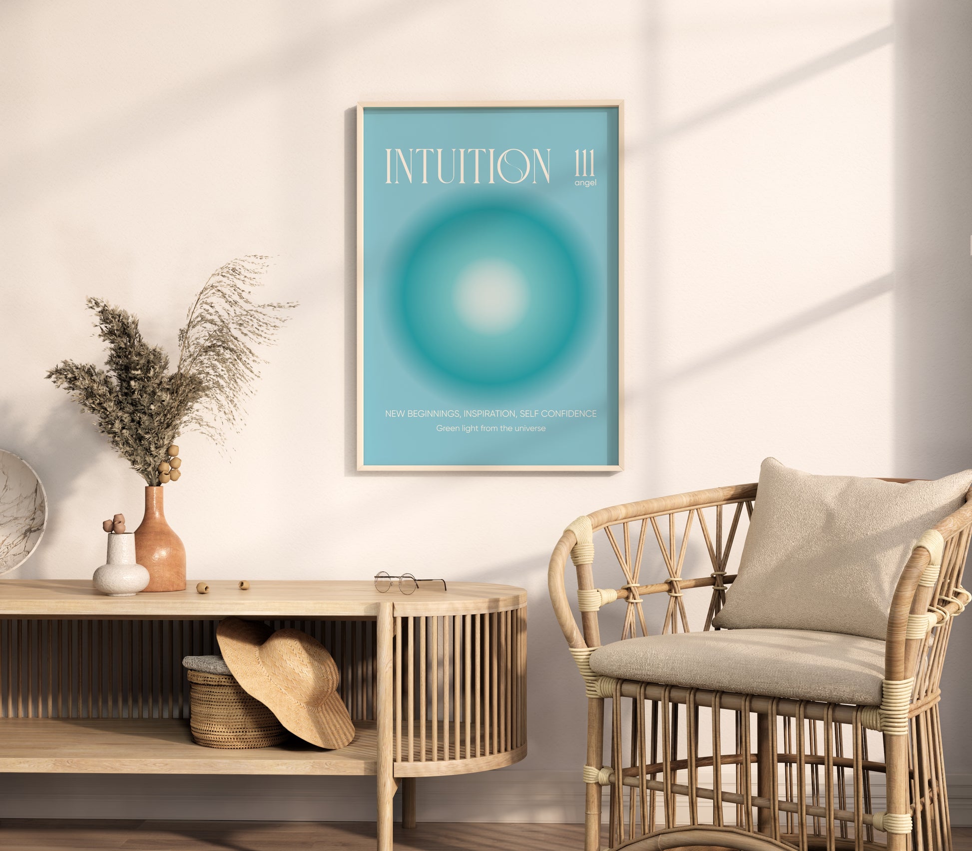 Angel Number 111 Wall Art, Aesthetic Turquoise Aura Gradient, Intuition Print, Positive Energy Manifestation, Spiritual Intuition Poster