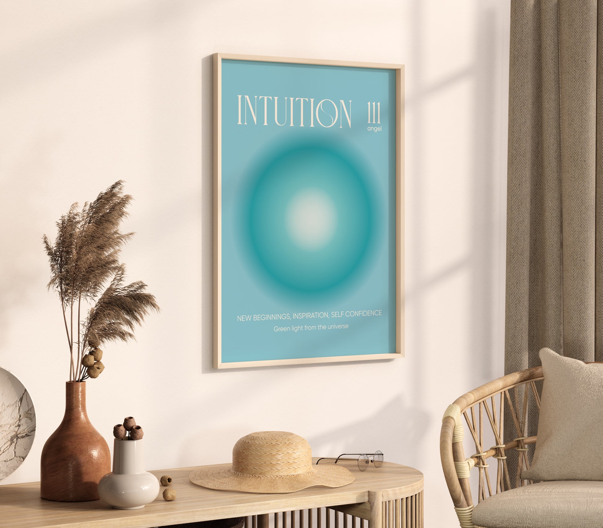 Angel Number 111 Wall Art, Aesthetic Turquoise Aura Gradient, Intuition Print, Positive Energy Manifestation, Spiritual Intuition Poster