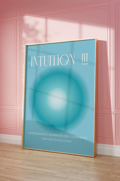 Angel Number 111 Wall Art, Aesthetic Turquoise Aura Gradient, Intuition Print, Positive Energy Manifestation, Spiritual Intuition Poster