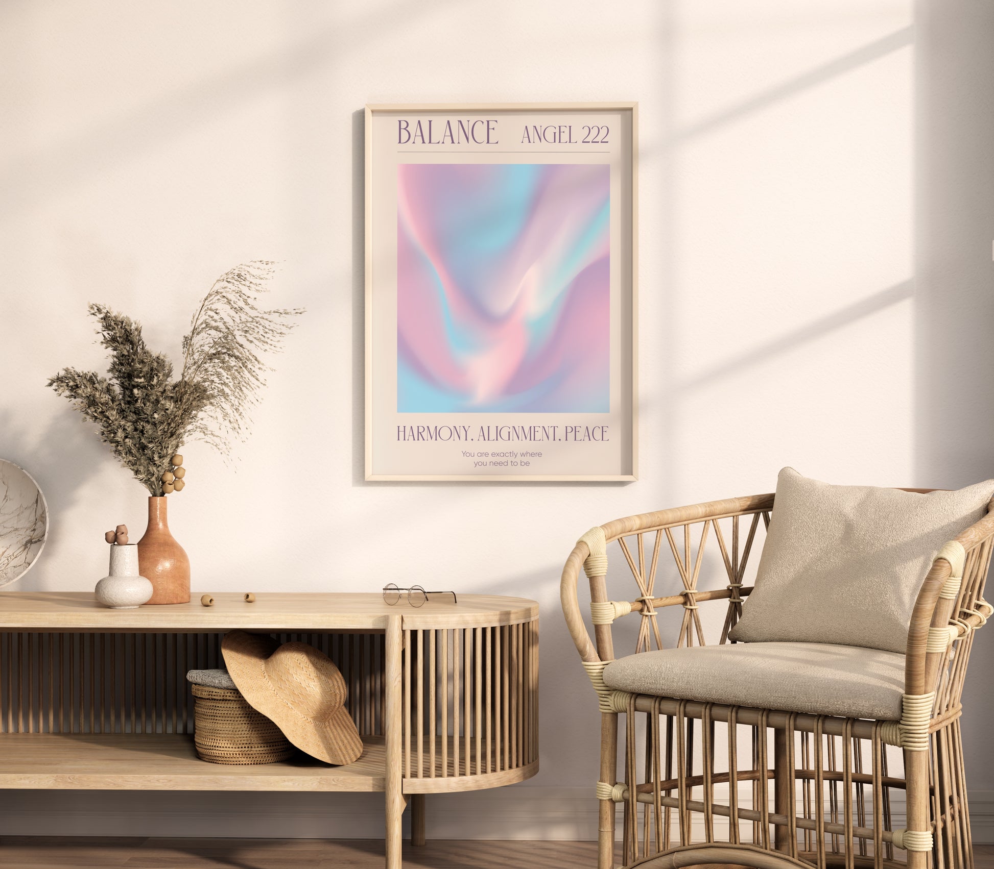 Angel Number 222 Wall Art, Purple Blue Aura Gradient Printable. Positive Energy Affirmation Poster, Law of Attraction, Manifestation poster