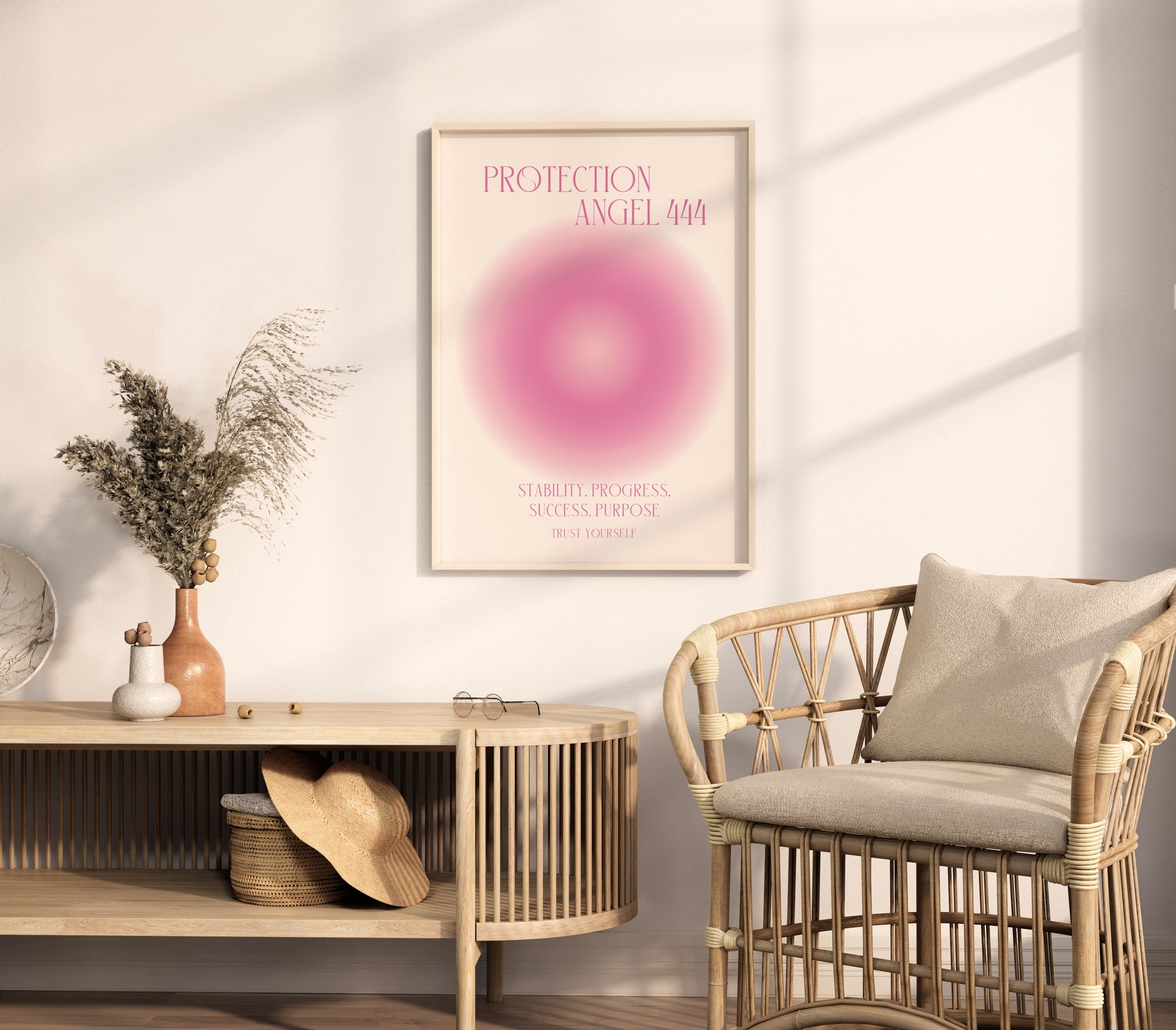Angel Number 444 Wall Art, Trendy Pink Aura Gradient, Positive Energy Print, Daily Affirmation Poster, Aesthetic Decor, Spiritual Zen Art