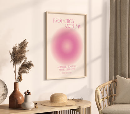 Angel Number 444 Wall Art, Trendy Pink Aura Gradient, Positive Energy Print, Daily Affirmation Poster, Aesthetic Decor, Spiritual Zen Art