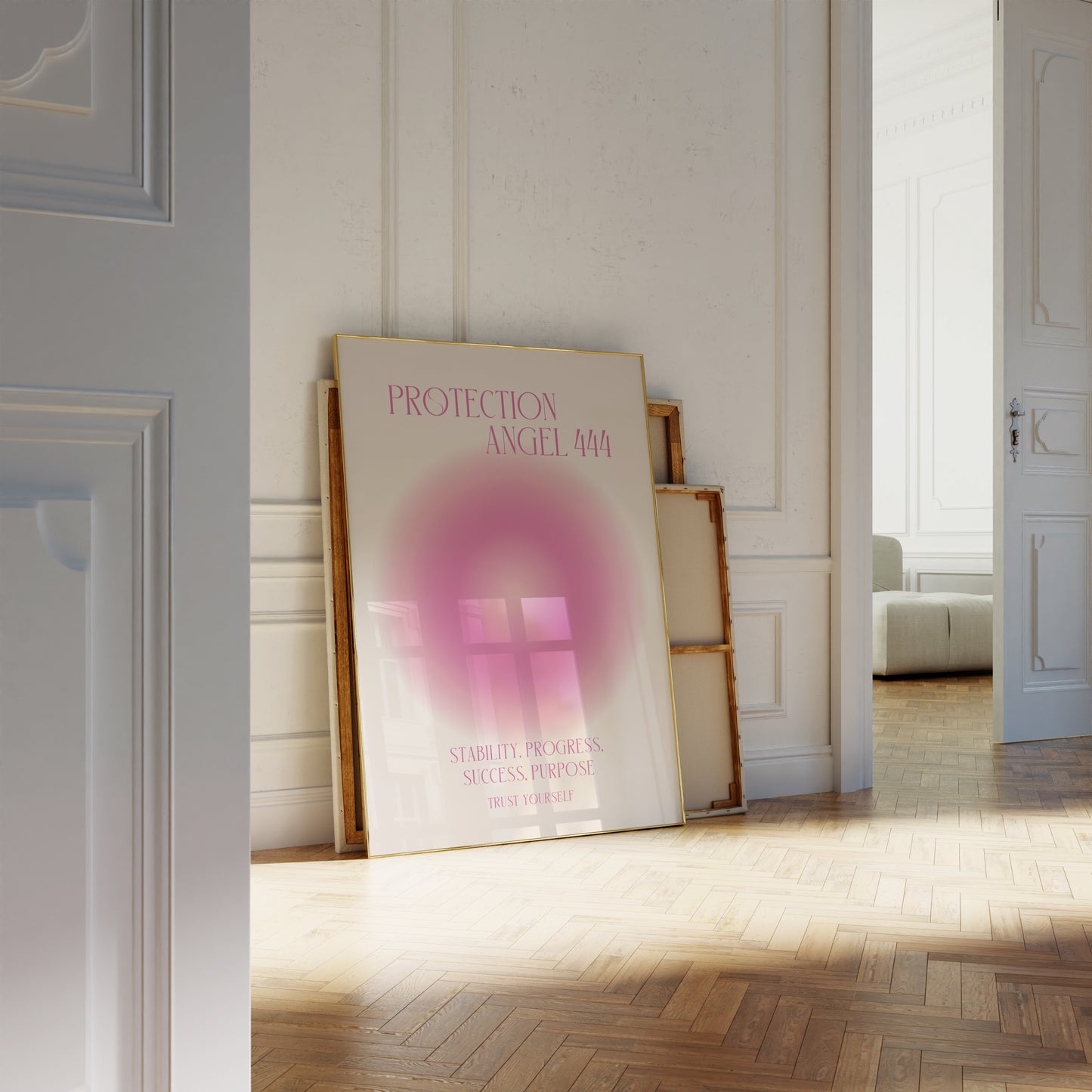Angel Number 444 Wall Art, Trendy Pink Aura Gradient, Positive Energy Print, Daily Affirmation Poster, Aesthetic Decor, Spiritual Zen Art
