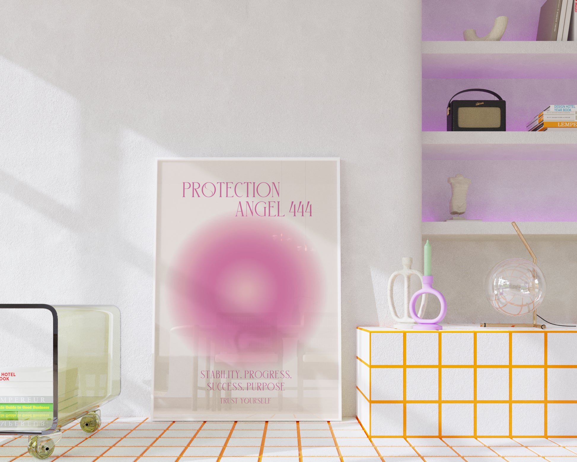 Angel Number 444 Wall Art, Trendy Pink Aura Gradient, Positive Energy Print, Daily Affirmation Poster, Aesthetic Decor, Spiritual Zen Art