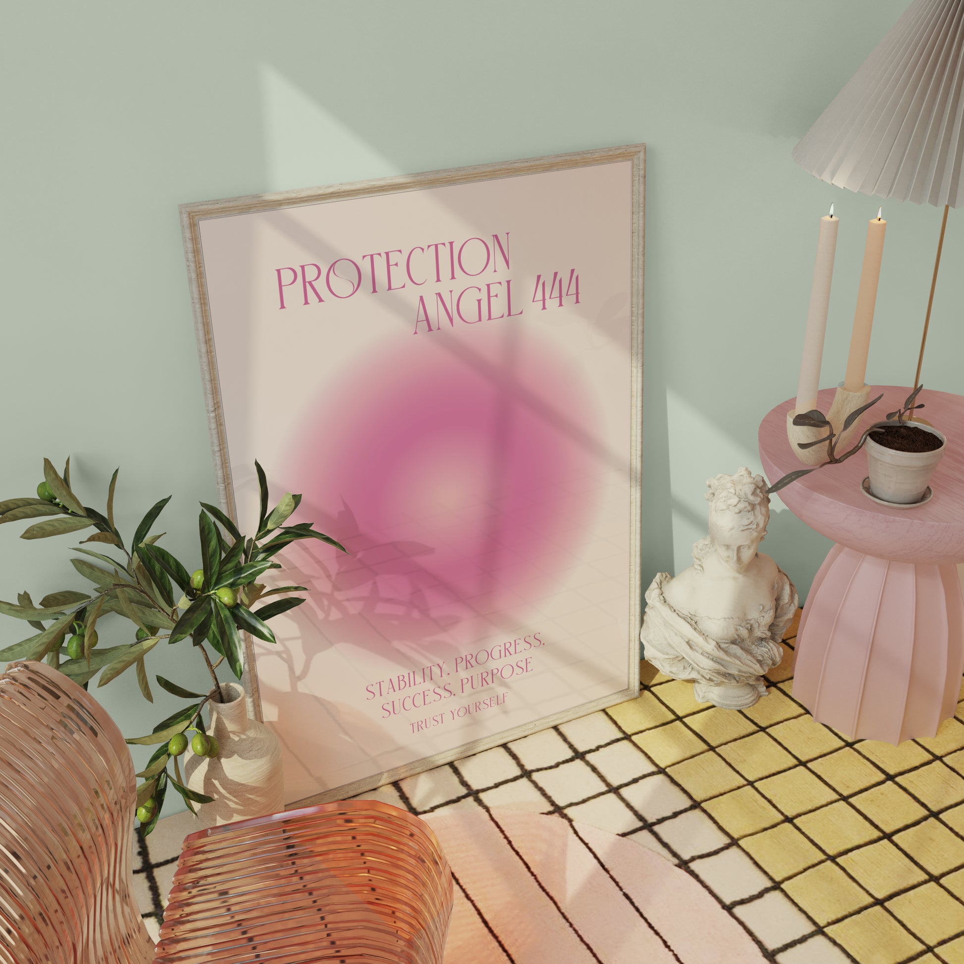 Angel Number 444 Wall Art, Trendy Pink Aura Gradient, Positive Energy Print, Daily Affirmation Poster, Aesthetic Decor, Spiritual Zen Art