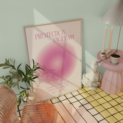 Angel Number 444 Wall Art, Trendy Pink Aura Gradient, Positive Energy Print, Daily Affirmation Poster, Aesthetic Decor, Spiritual Zen Art