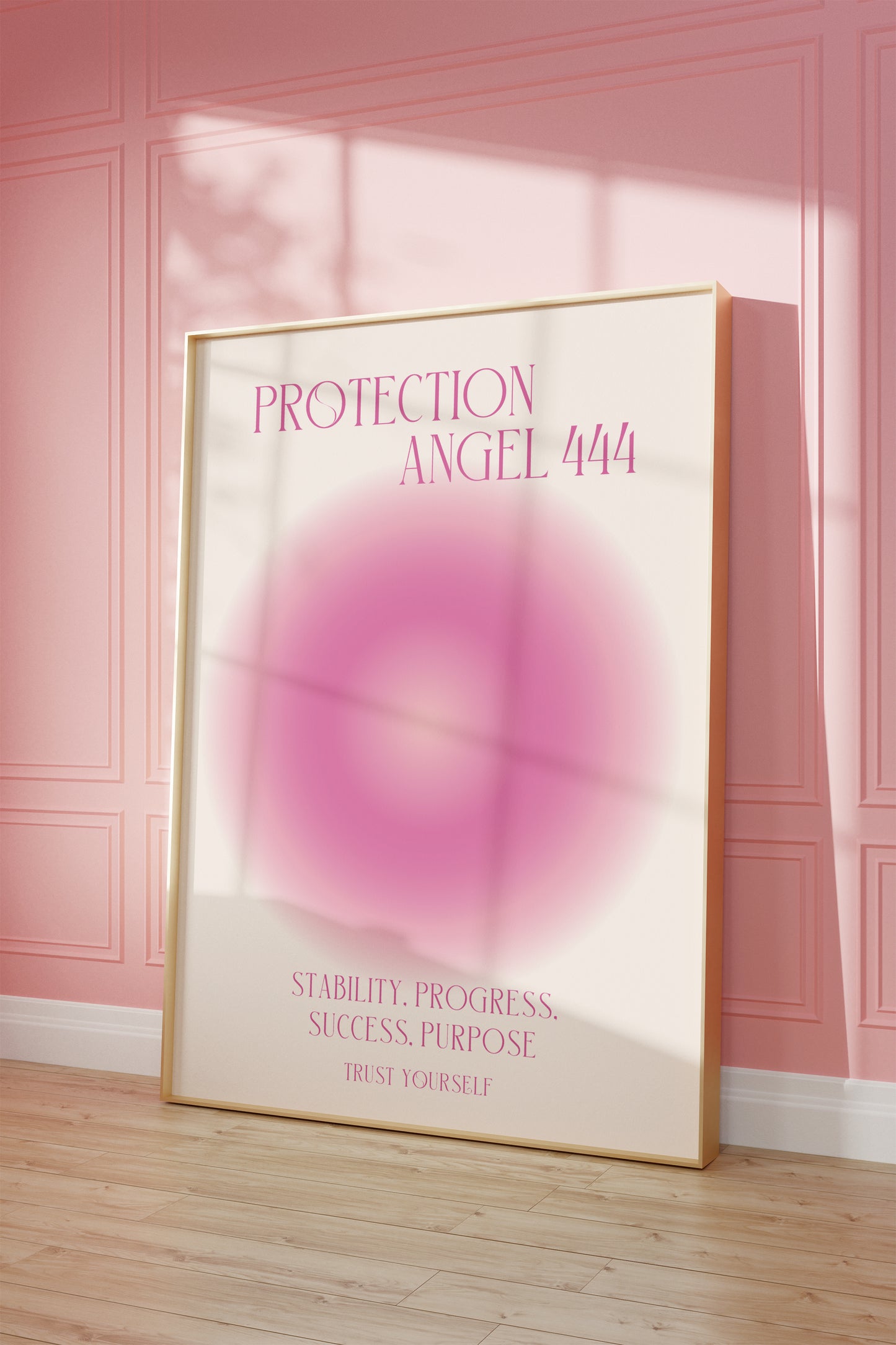 Angel Number 444 Wall Art, Trendy Pink Aura Gradient, Positive Energy Print, Daily Affirmation Poster, Aesthetic Decor, Spiritual Zen Art