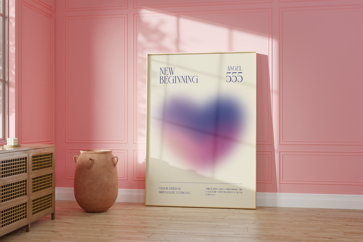 Angel Number 555 Wall Art, Pink Purple Heart Print, Aesthetic Pastel Aura Gradient, Spiritual Printable, Positive Energy Daily Affirmation