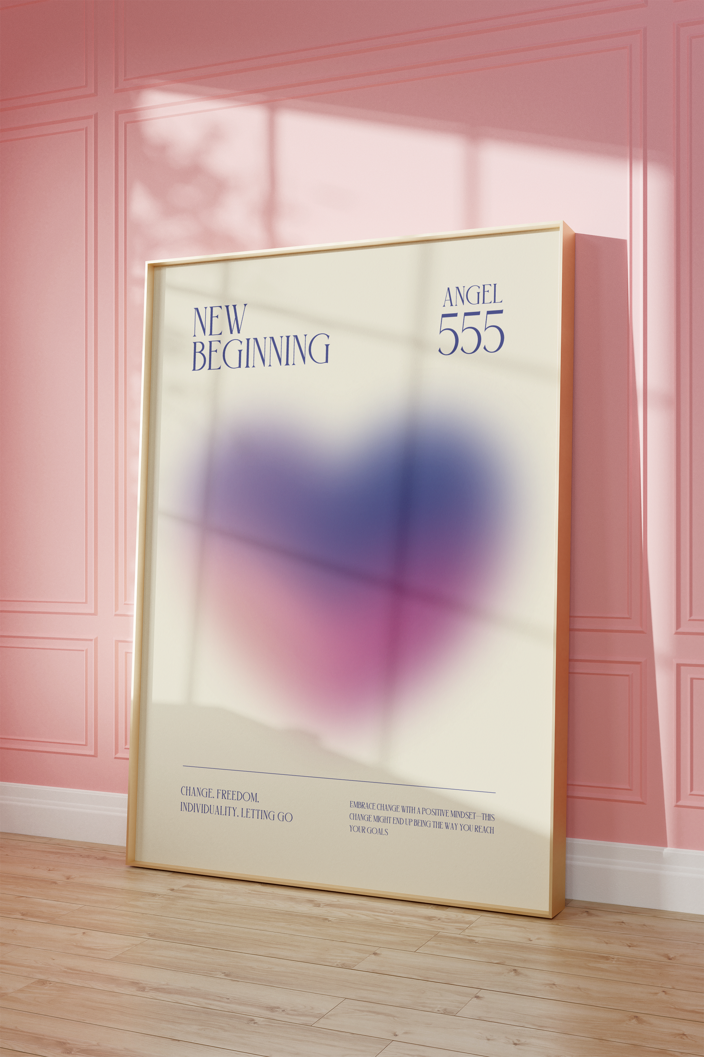 Angel Number 555 Wall Art, Pink Purple Heart Print, Aesthetic Pastel Aura Gradient, Spiritual Printable, Positive Energy Daily Affirmation