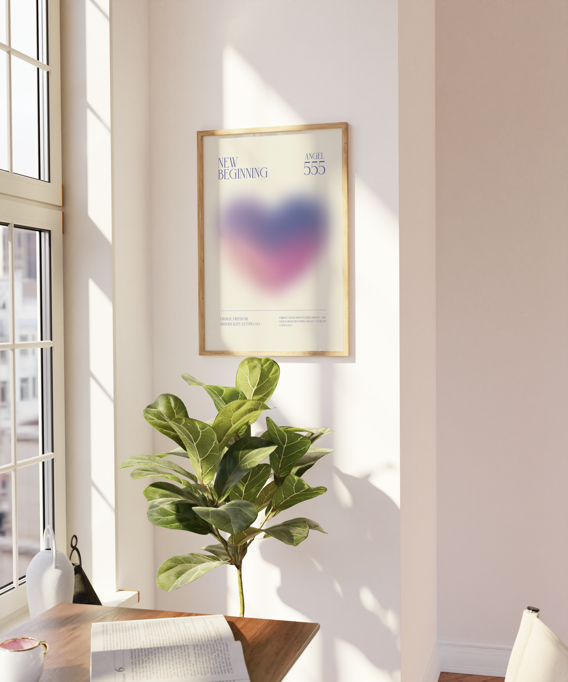 Angel Number 555 Wall Art, Pink Purple Heart Print, Aesthetic Pastel Aura Gradient, Spiritual Printable, Positive Energy Daily Affirmation