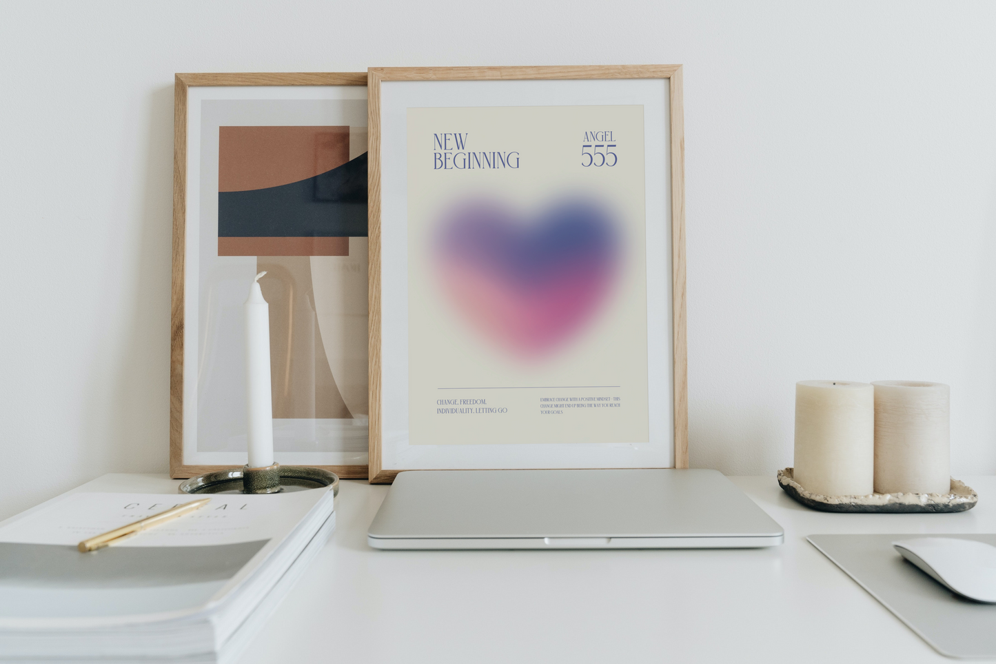 Angel Number 555 Wall Art, Pink Purple Heart Print, Aesthetic Pastel Aura Gradient, Spiritual Printable, Positive Energy Daily Affirmation