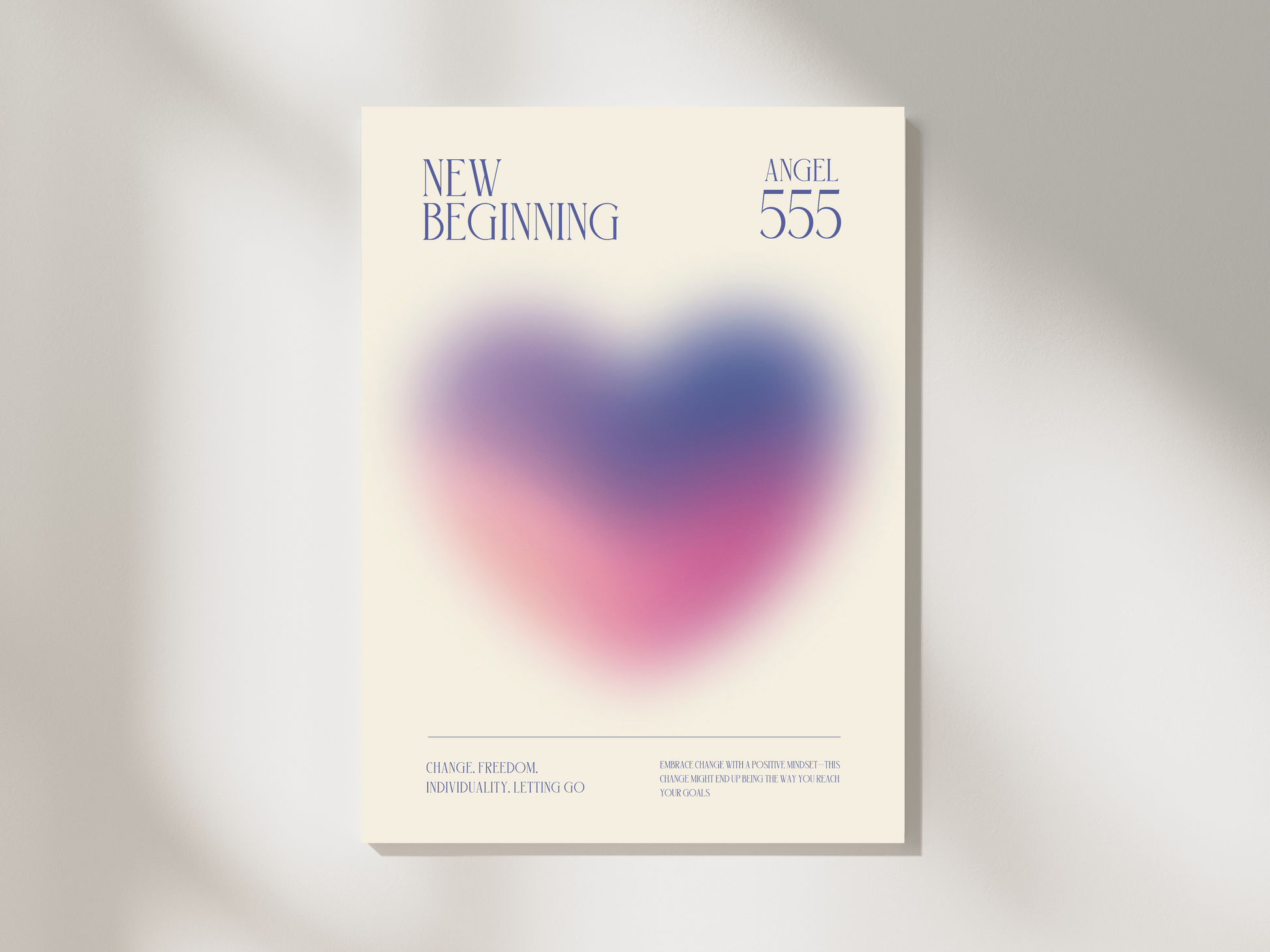 Angel Number 555 Wall Art, Pink Purple Heart Print, Aesthetic Pastel Aura Gradient, Spiritual Printable, Positive Energy Daily Affirmation