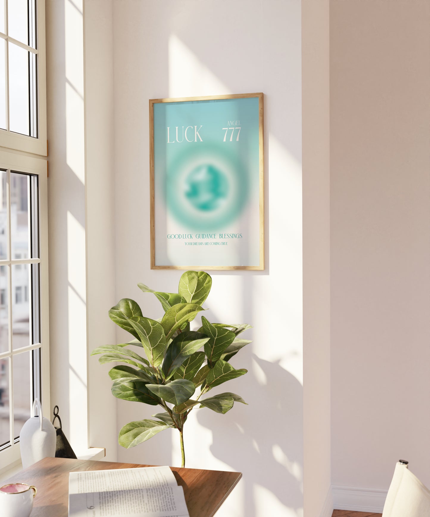 Angel Number 777 Wall Art, Trendy Sage Green Aura Gradient, Lucky Number, Daily Affirmation Poster, Aesthetic Decor, Spiritual Aura Print