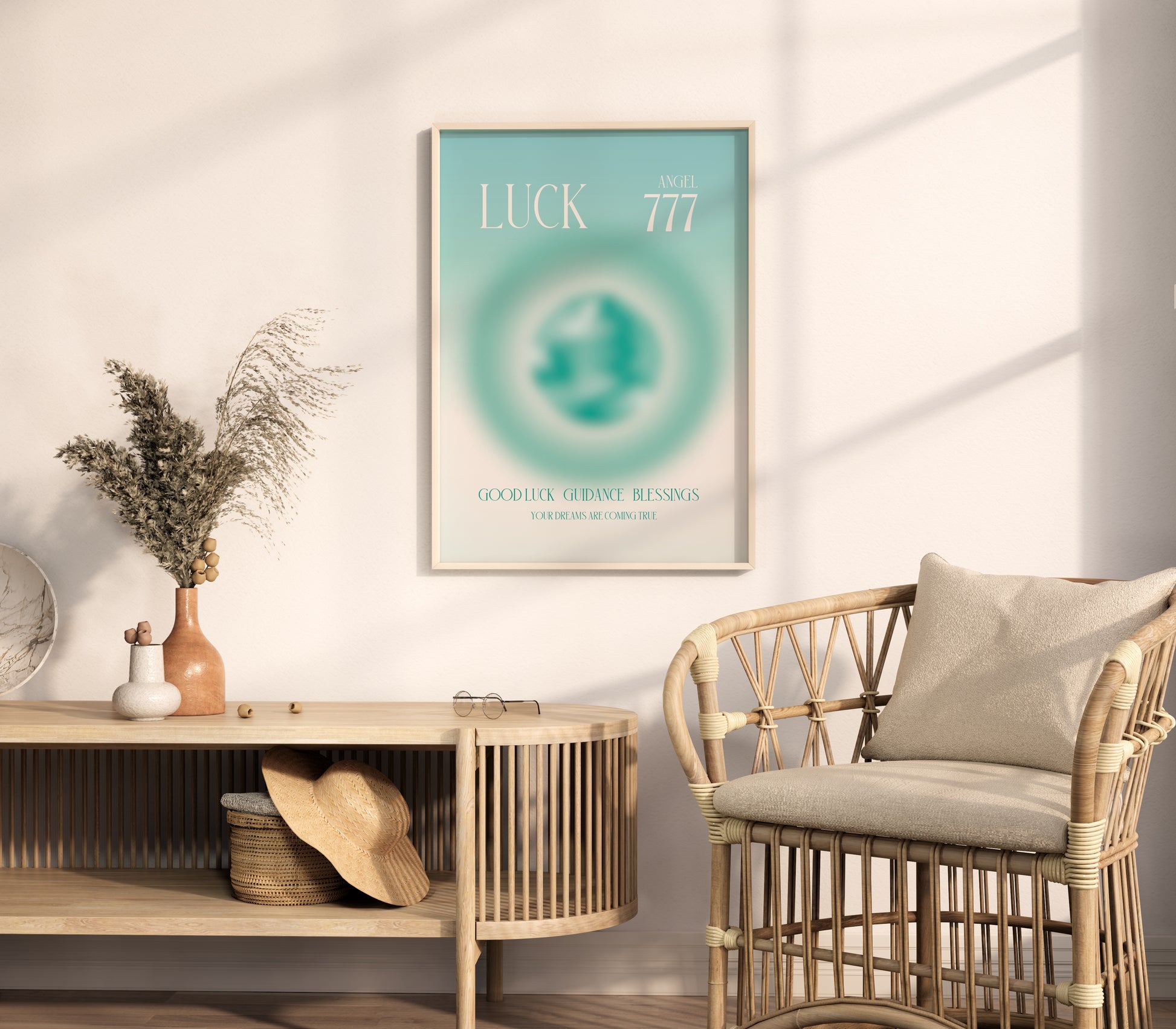 Angel Number 777 Wall Art, Trendy Sage Green Aura Gradient, Lucky Number, Daily Affirmation Poster, Aesthetic Decor, Spiritual Aura Print