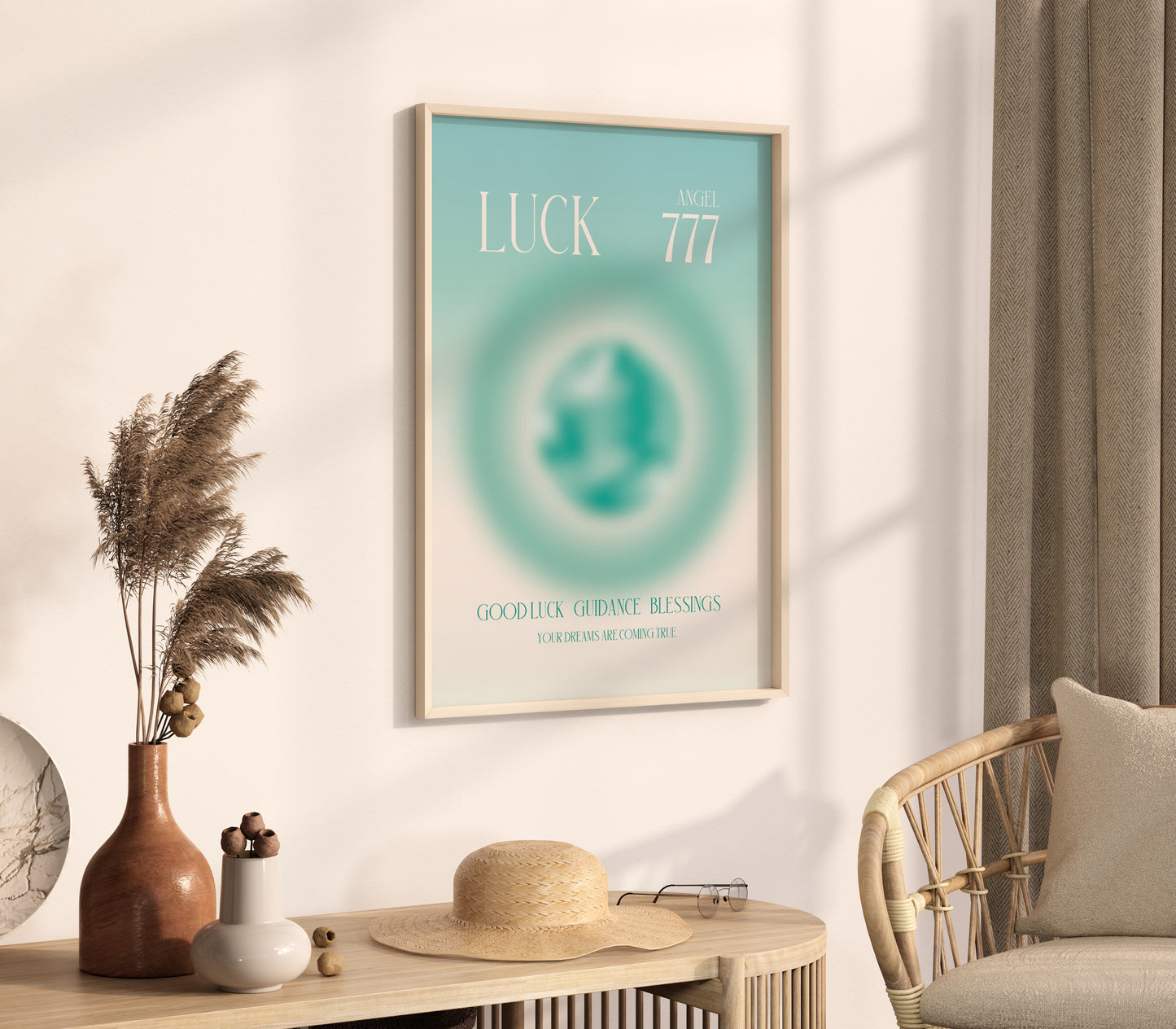 Angel Number 777 Wall Art, Trendy Sage Green Aura Gradient, Lucky Number, Daily Affirmation Poster, Aesthetic Decor, Spiritual Aura Print
