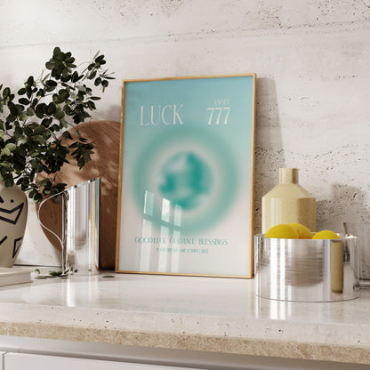 Angel Number 777 Wall Art, Trendy Sage Green Aura Gradient, Lucky Number, Daily Affirmation Poster, Aesthetic Decor, Spiritual Aura Print