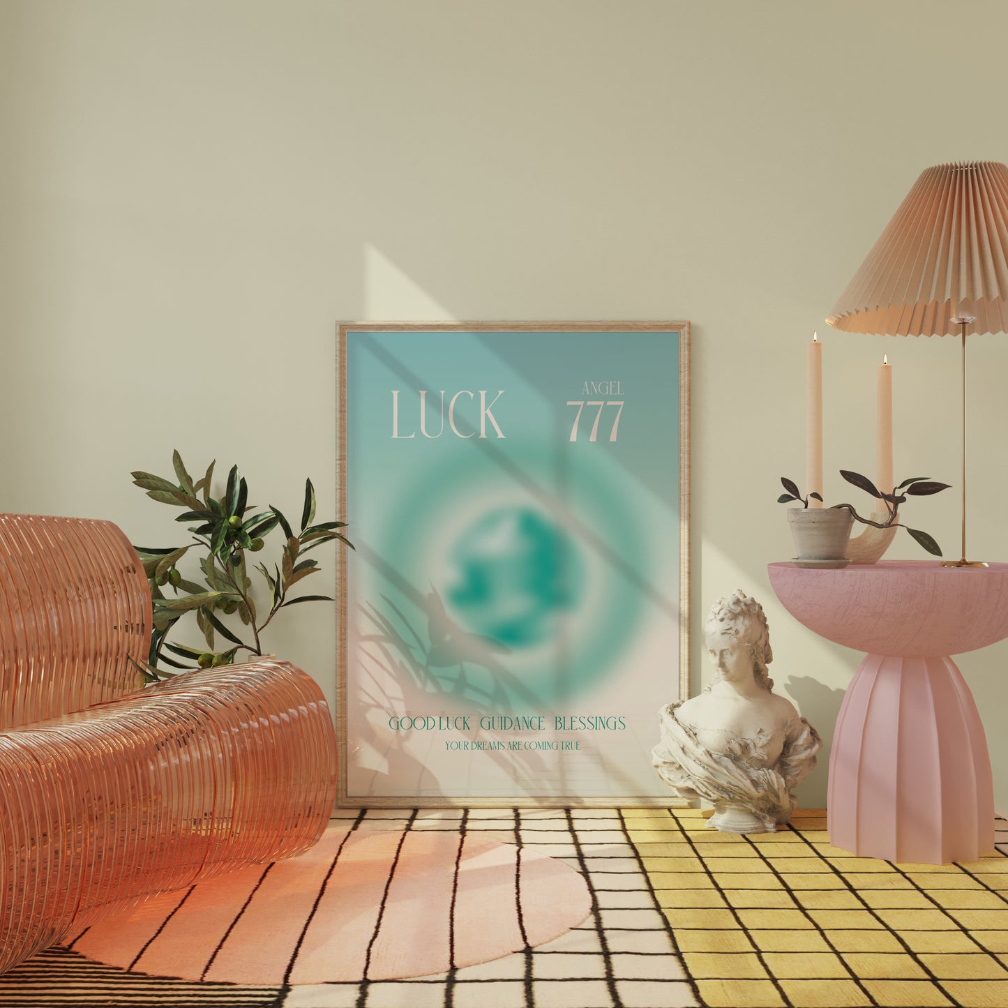 Angel Number 777 Wall Art, Trendy Sage Green Aura Gradient, Lucky Number, Daily Affirmation Poster, Aesthetic Decor, Spiritual Aura Print