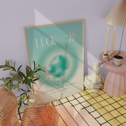 Angel Number 777 Wall Art, Trendy Sage Green Aura Gradient, Lucky Number, Daily Affirmation Poster, Aesthetic Decor, Spiritual Aura Print