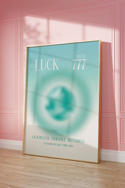 Angel Number 777 Wall Art, Trendy Sage Green Aura Gradient, Lucky Number, Daily Affirmation Poster, Aesthetic Decor, Spiritual Aura Print