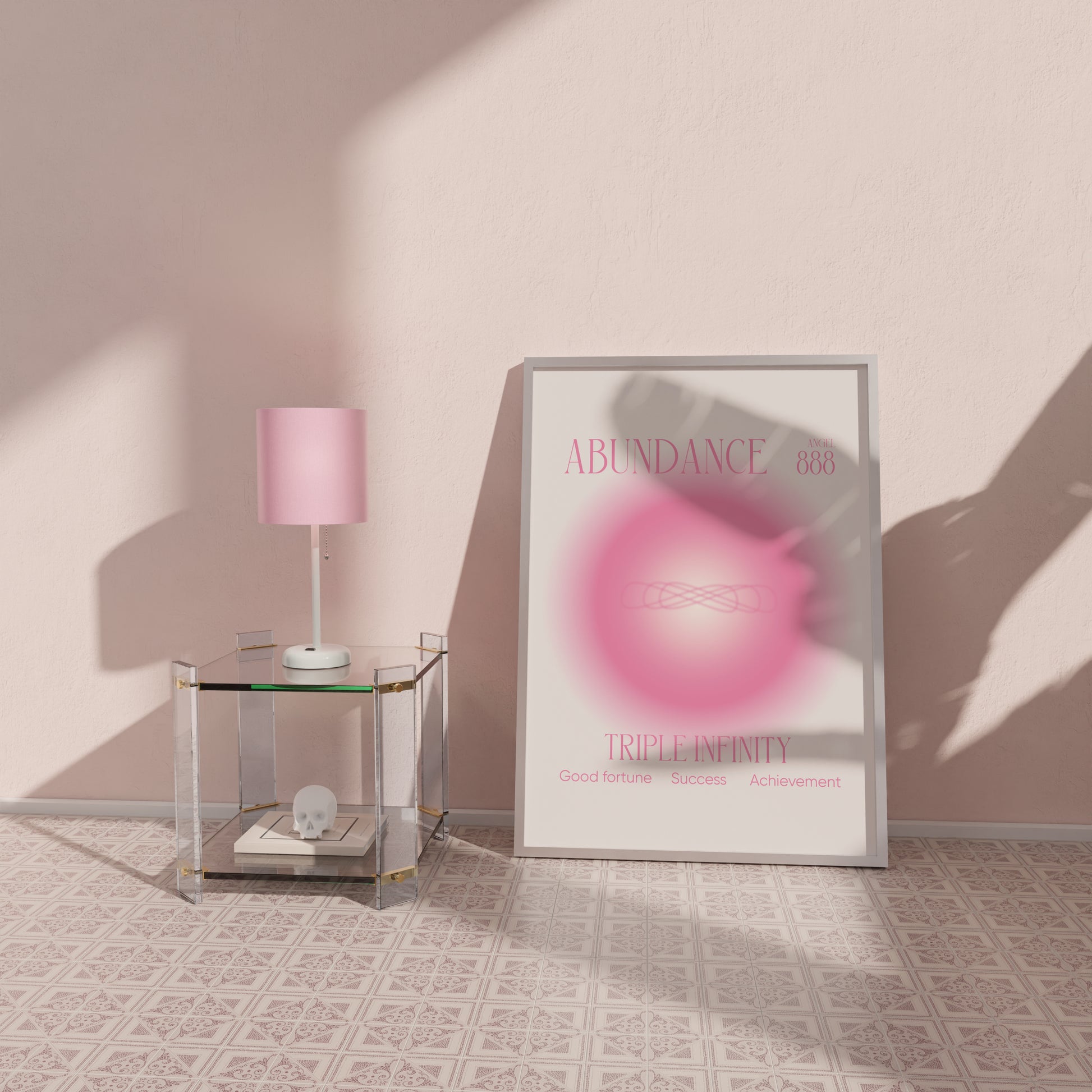 Angel Number 888 Wall Art, Trendy Pink Aura Gradient, Triple Infinity Poster, Aesthetic Decor, Spiritual Abundance Aura Print