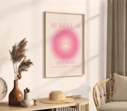 Angel Number 888 Wall Art, Trendy Pink Aura Gradient, Triple Infinity Poster, Aesthetic Decor, Spiritual Abundance Aura Print
