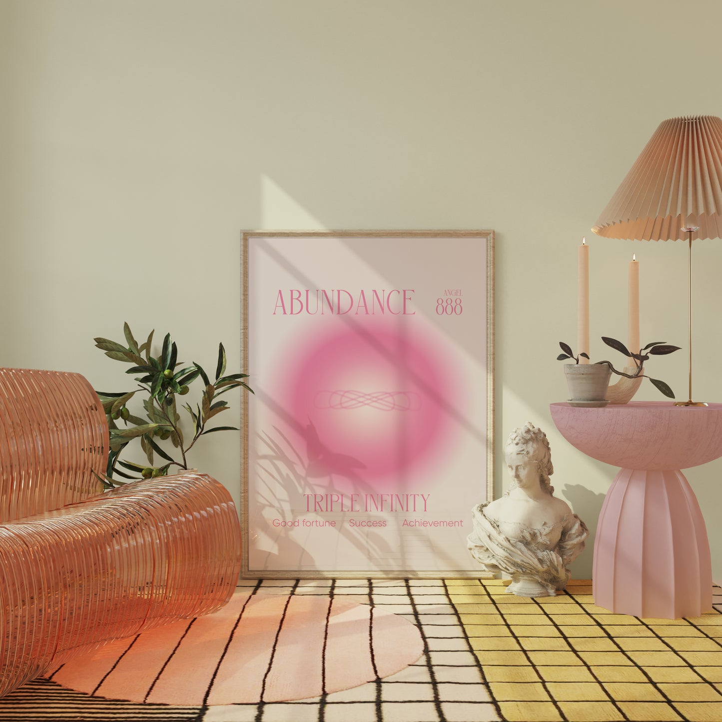 Angel Number 888 Wall Art, Trendy Pink Aura Gradient, Triple Infinity Poster, Aesthetic Decor, Spiritual Abundance Aura Print
