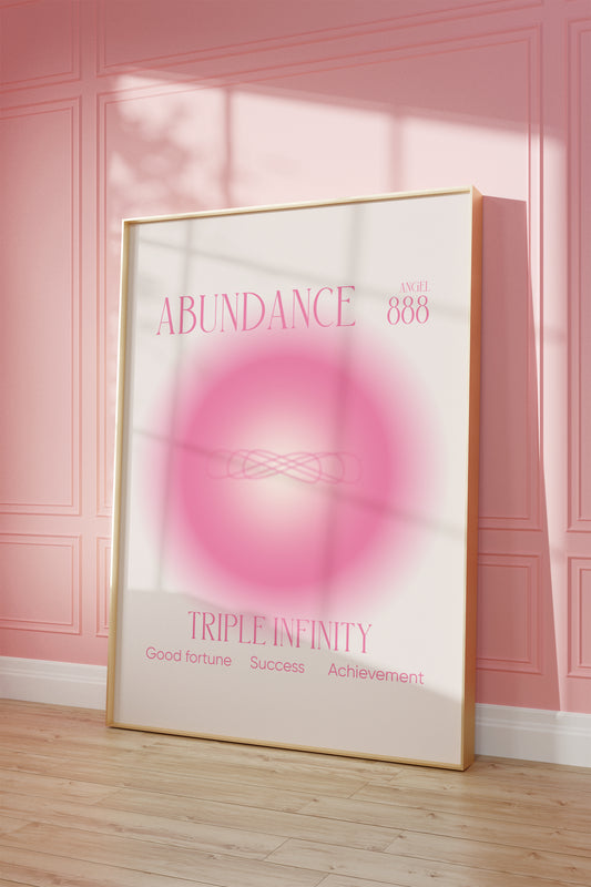 Angel Number 888 Wall Art, Trendy Pink Aura Gradient, Triple Infinity Poster, Aesthetic Decor, Spiritual Abundance Aura Print