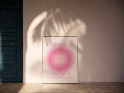 Angel Number 888 Wall Art, Trendy Pink Aura Gradient, Triple Infinity Poster, Aesthetic Decor, Spiritual Abundance Aura Print