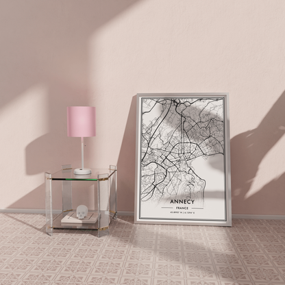Annecy France City Map Wall Art, Minimalistic Black and White Poster, Contemporary Home Decor, Trendy Aesthetic Travel Print, Modern Art