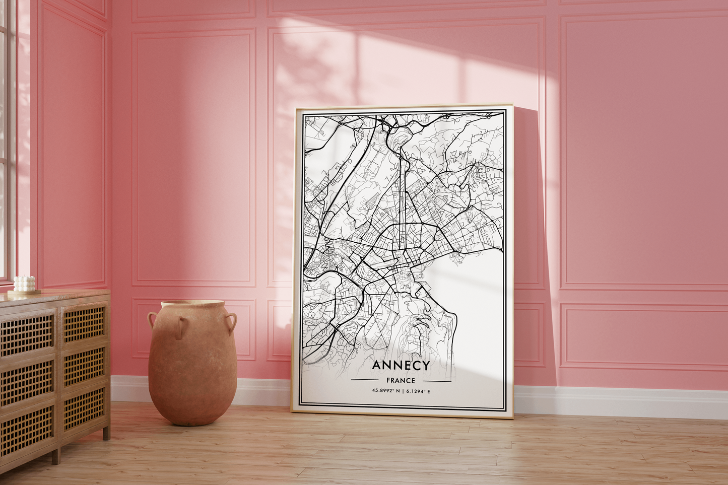 Annecy France City Map Wall Art, Minimalistic Black and White Poster, Contemporary Home Decor