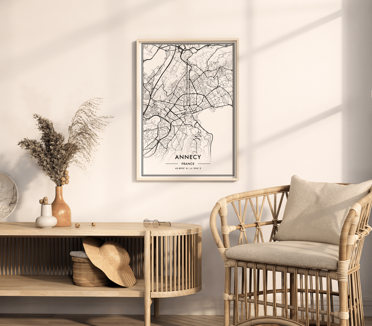 Annecy France City Map Wall Art, Minimalistic Black and White Poster, Contemporary Home Decor, Trendy Aesthetic Travel Print, Modern Art