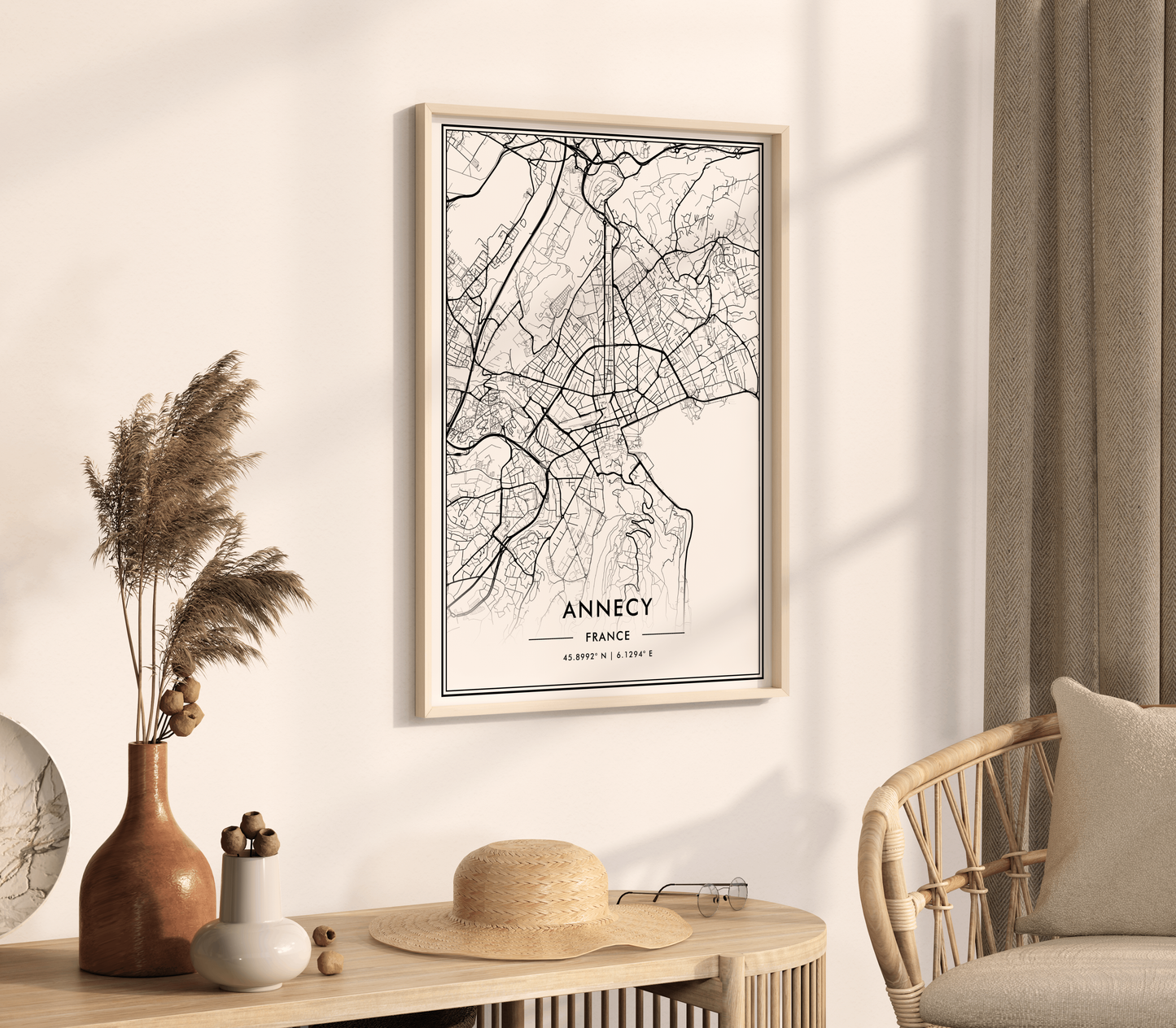 Annecy France City Map Wall Art, Minimalistic Black and White Poster, Contemporary Home Decor, Trendy Aesthetic Travel Print, Modern Art