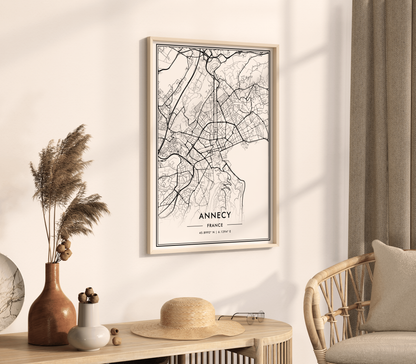 Annecy France City Map Wall Art, Minimalistic Black and White Poster, Contemporary Home Decor, Trendy Aesthetic Travel Print, Modern Art