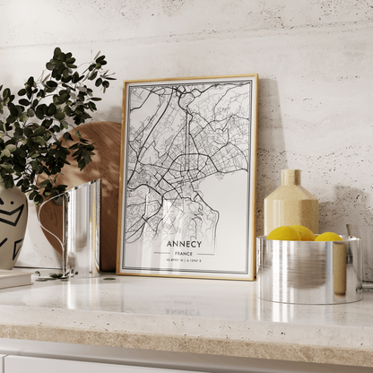 Annecy France City Map Wall Art, Minimalistic Black and White Poster, Contemporary Home Decor, Trendy Aesthetic Travel Print, Modern Art