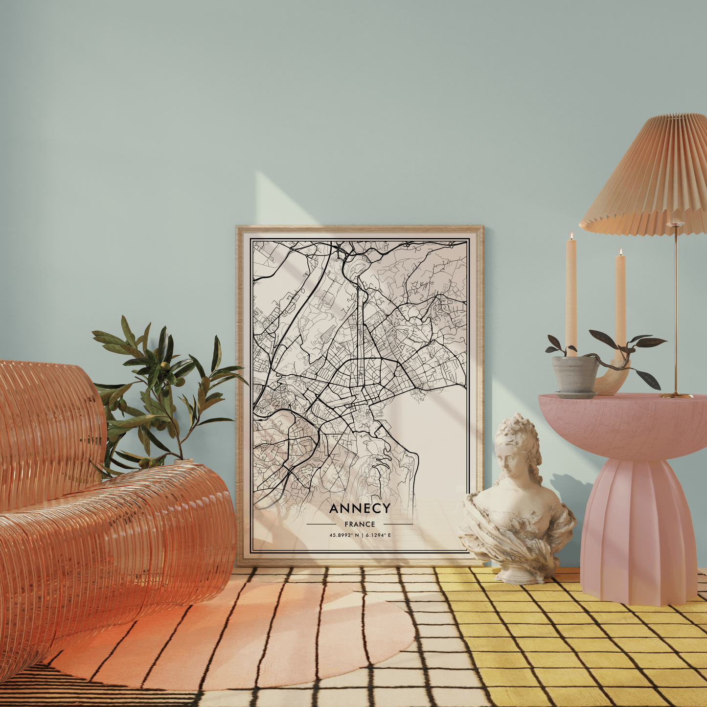 Annecy France City Map Wall Art, Minimalistic Black and White Poster, Contemporary Home Decor, Trendy Aesthetic Travel Print, Modern Art