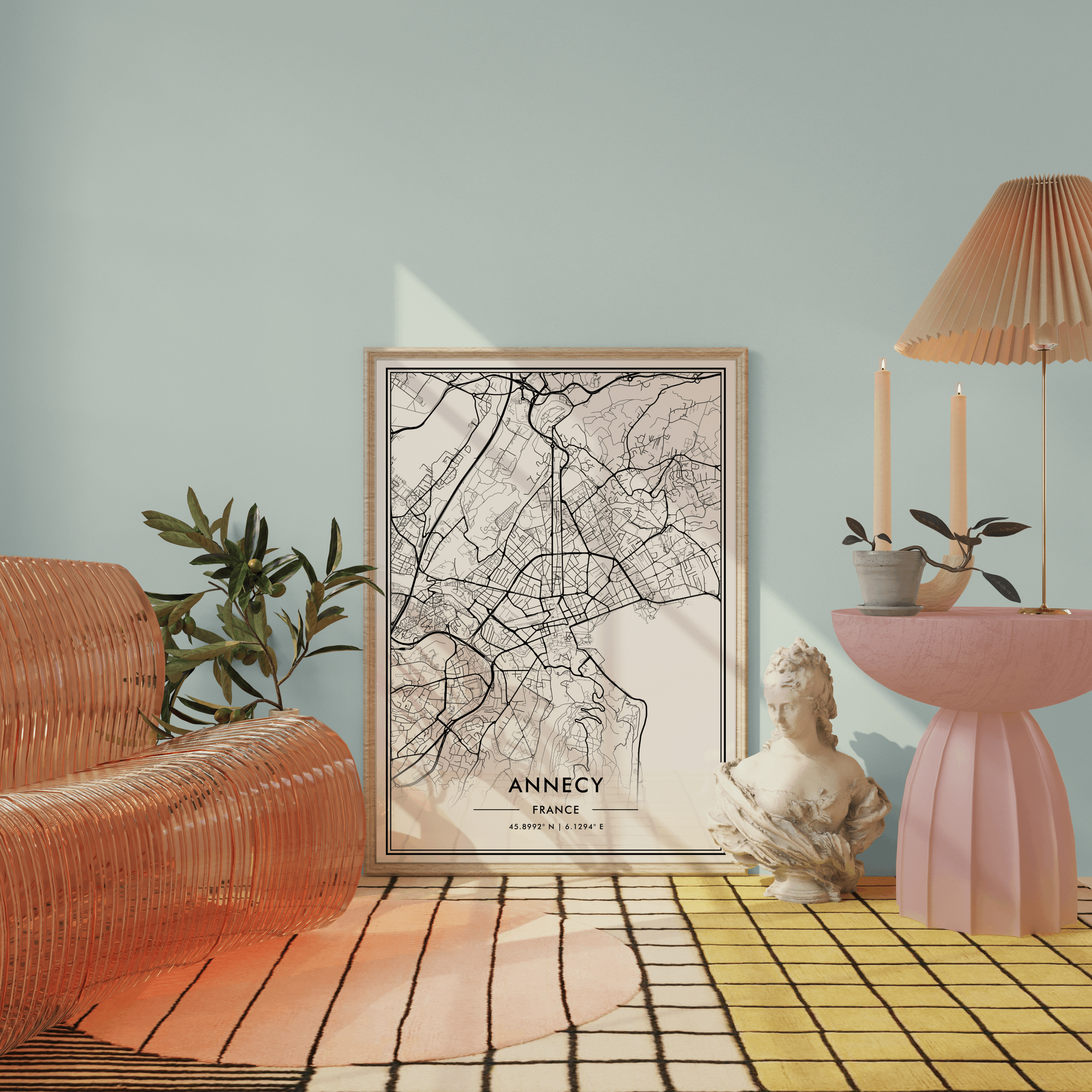 Annecy France City Map Wall Art, Minimalistic Black and White Poster, Contemporary Home Decor, Trendy Aesthetic Travel Print, Modern Art