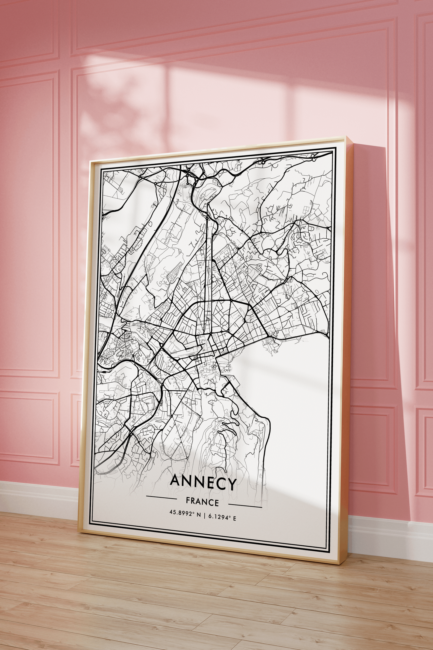 Annecy France City Map Wall Art, Minimalistic Black and White Poster, Contemporary Home Decor